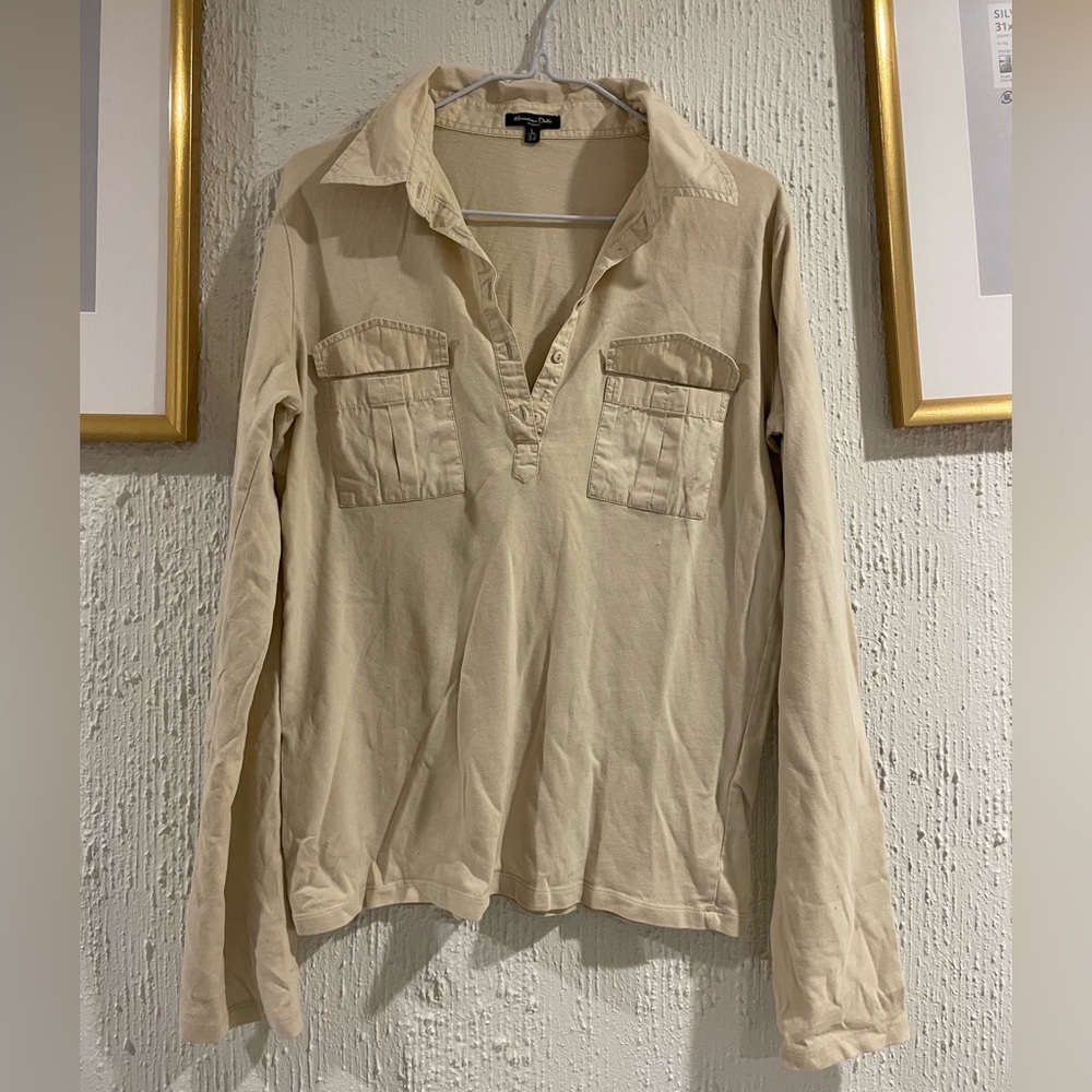 Massimo Dutti Cream Long Sleeve Top